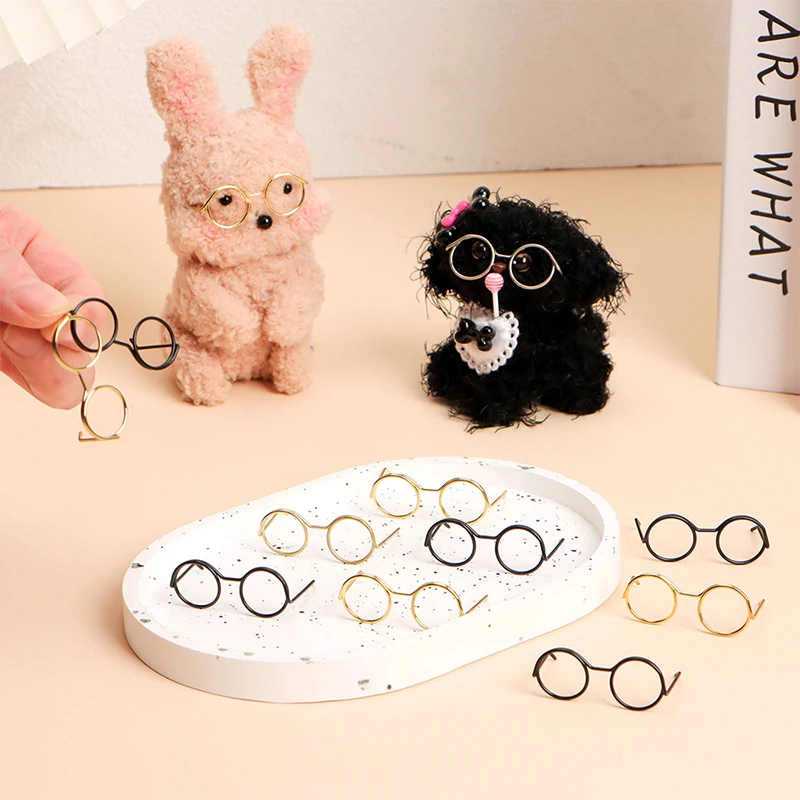 New 10Pcs Retro Mini Metal Round Doll Glasses Frame Lensless Miniature Eyewear Great For Plush Doll Decoration Accessories