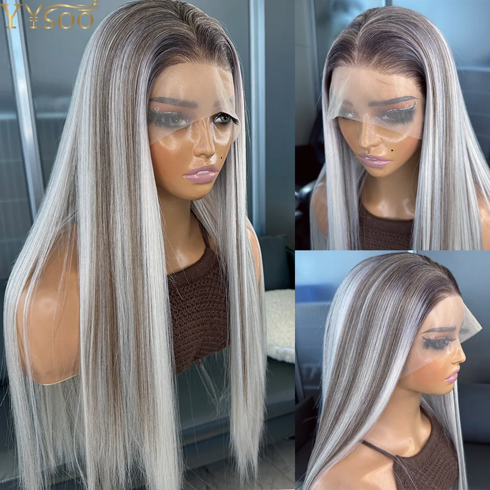 

Natural Hairline Long 13x4 Futura Synthetic Lace Front Wigs For Women Silky Straight Ombre Highlight Glueless Half Hand Tied Wig