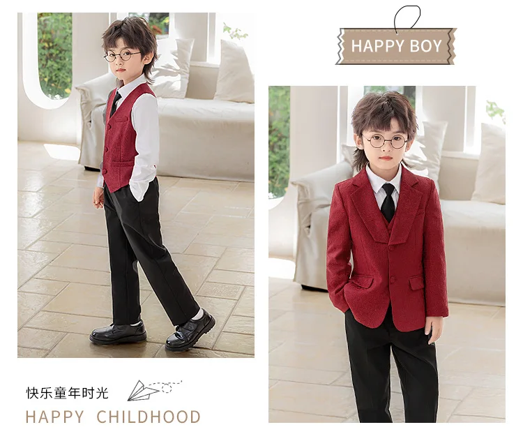 Kinder-Jungen-Jacquard-Blazer-Anzug-Set, Neujahrs-Blumenjungen-Hochzeitskostüm, Gastgeber-Outfit für Klavierauftritte, Bühnen- und Partykleidung – Detail 19
