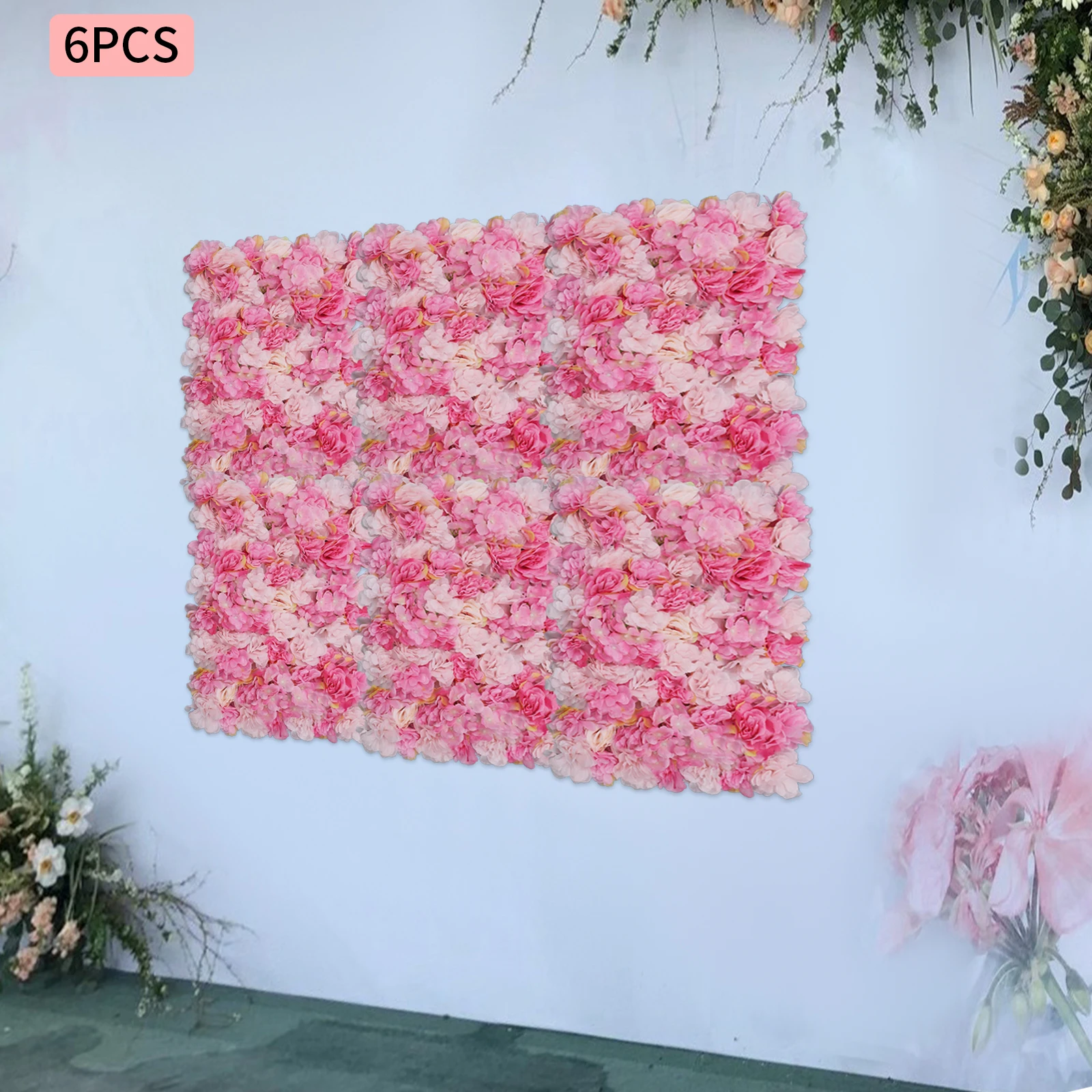 

6 Pack Artificial Flower Wall Panels,Handmade Silk Fabric & Plastic Backdrop,Hanging Garden Decor,Wall Mount Floral Arrangement