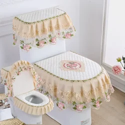 Four Seasons Universal Toilet Cushion Set 3 Piece Set Pastoral Lace U-shaped Thickened Zipper Toilet Cover Seat Ring