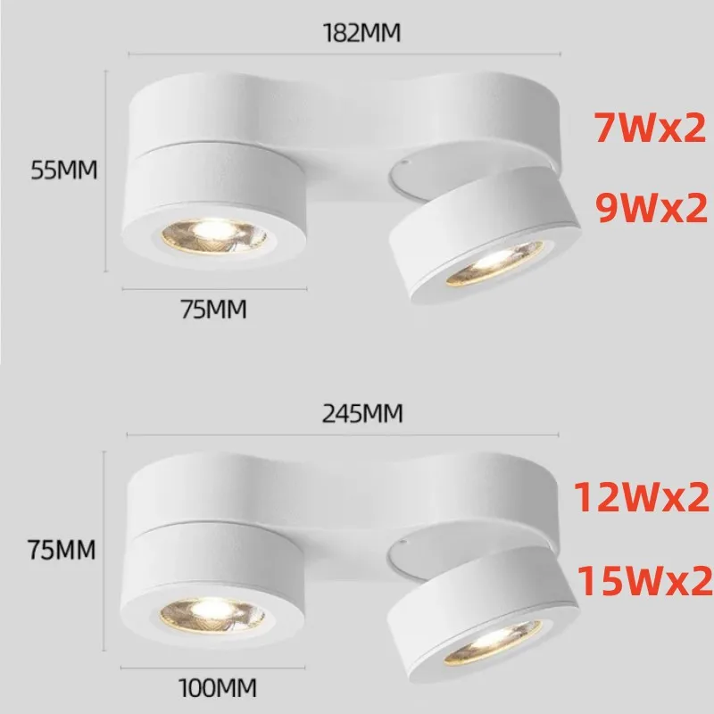 Imagem -05 - Refletor Led Exposto com Ângulo Ajustável Cabeça Dupla Luz sem Teto Lâmpada Dobrável Parede de Fundo da Sala de Estar em Casa