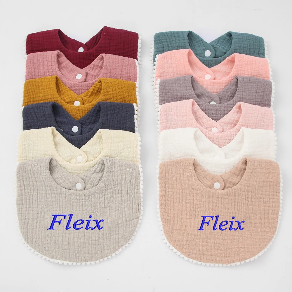 Personalized Name Ruffle Cotton Gause Baby Bib Absorbent Feeding Saliva Towel Newborn Accessories Burp Cloth Bandana Scarf Stuff