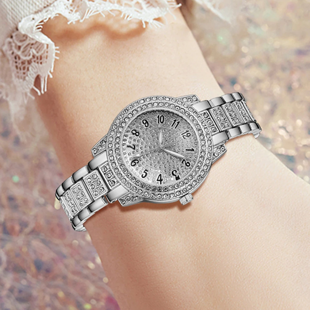 طقم ساعات نسائية فضية مكون من 6 قطع، طقم ساعات كوارتز وسوار وقلادة وأقراط هدية مثالية للأصدقاء أو الأمهات