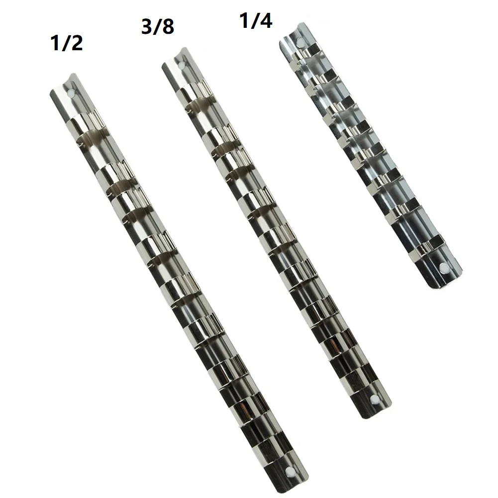 Socket Rack Holder 1/4 3/8 1/2inch With 8 Clips On Rail Tool Organizer Storage Wall-mounted Drive Socket Rails Hand Tools