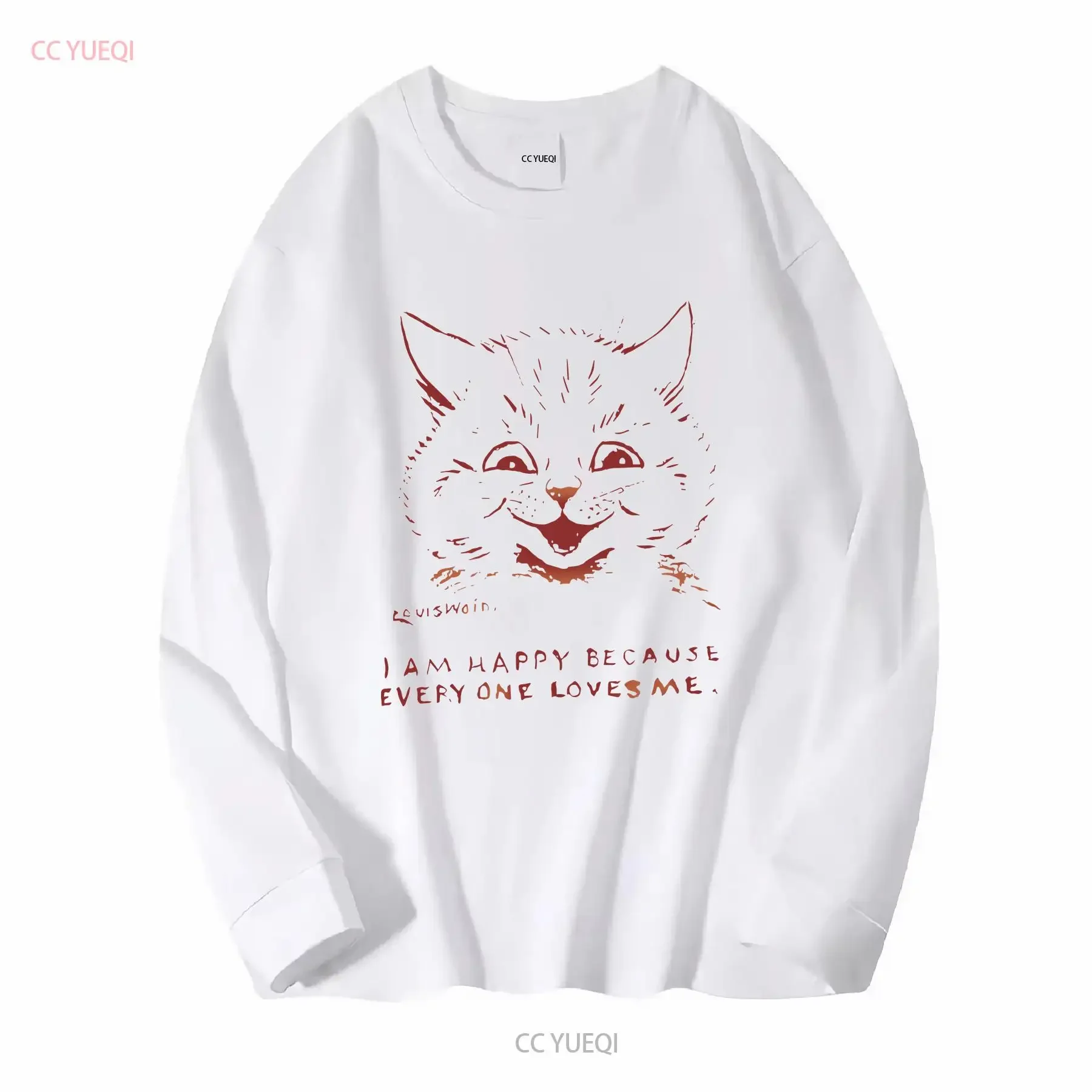 1928 louis wain painting i am happy because everyone loves me T Shirt vintage Washed Slightly Versatile Breathable Casual Soft