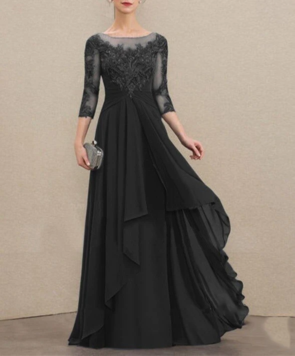 CC Elegant A-Line Mother Of the Bride Dresses Chiffon Appliques Long Party Dresses Woman For Weddings Pleat Vestido De Noche