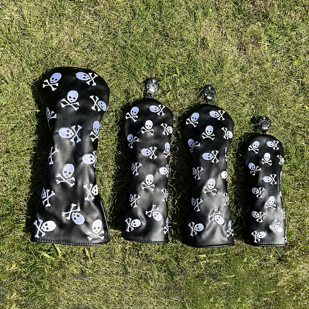 Fashionable Skull Embroidered Pattern Durable Golf Club Head Covers, For Hybrid, Driver, Fairway Wood, Golf Accessories