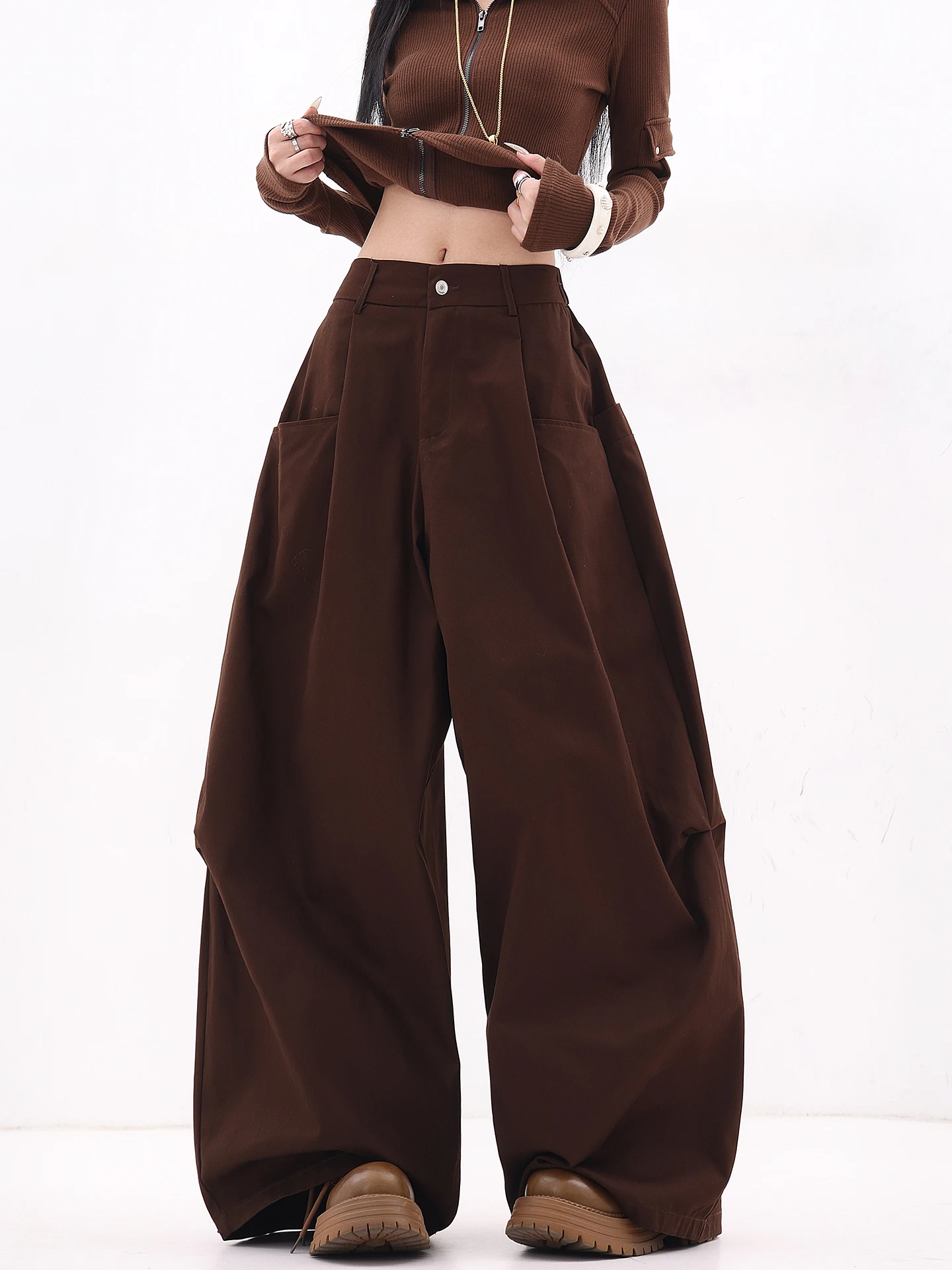 

Ken Studio Autumn Winter American Retro Pleated Wide Leg Loose Casual Pants Women's Drapey Versatile Floor-Length Pants