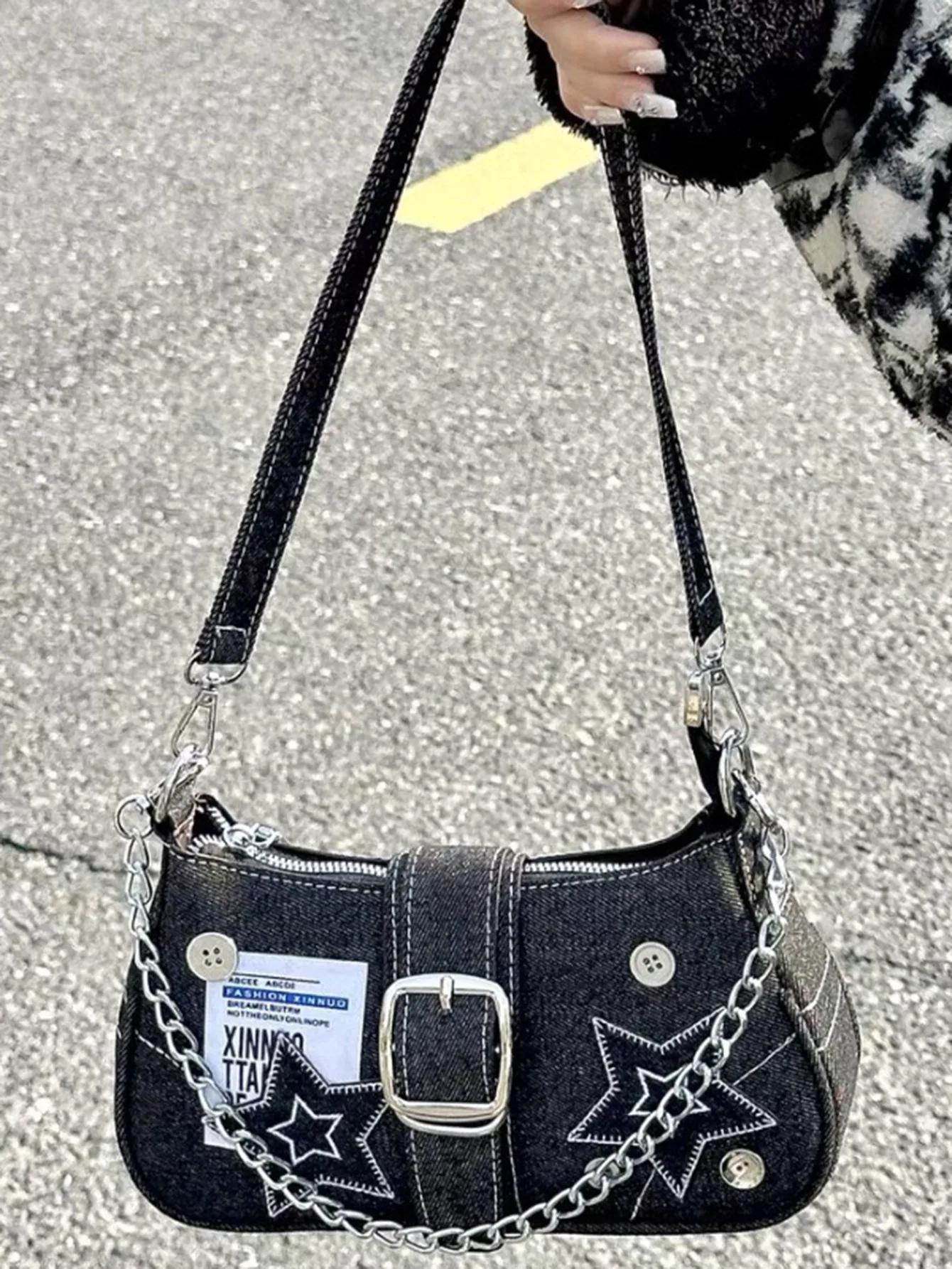 حقيبة ستار كاوبوي تحت الإبط، حقيبة هلال بتصميم أنيق للفتيات اللطيفات الراقية، حقيبة قماشية، حقيبة سلسلة