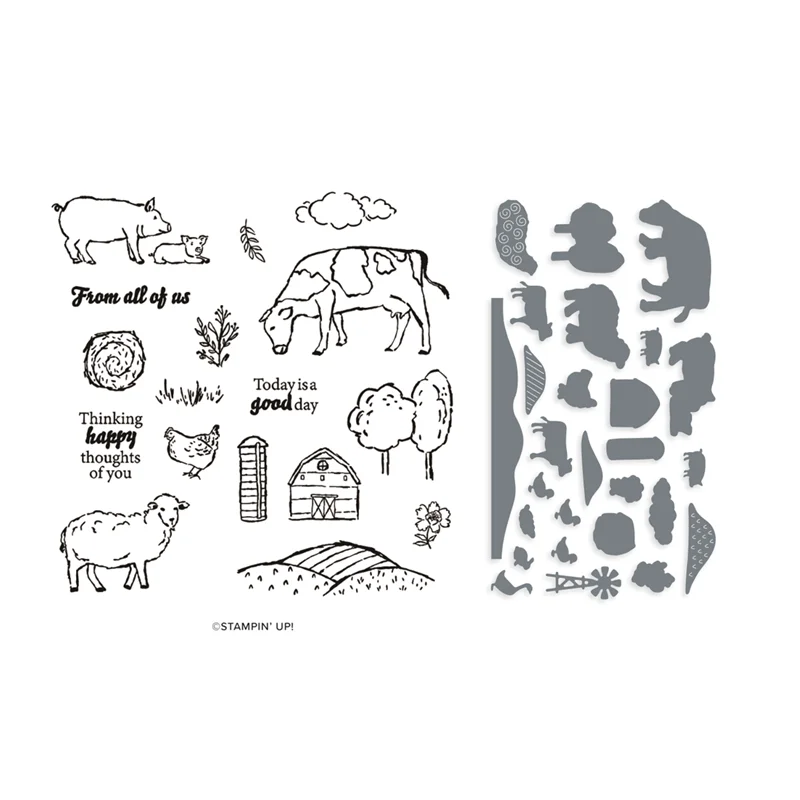 

Farm Sheep Pig Cow Januar-April 2023 Mini Catalog Cutting Dies Clear Stamp Scrapbooking Frame Card Craft