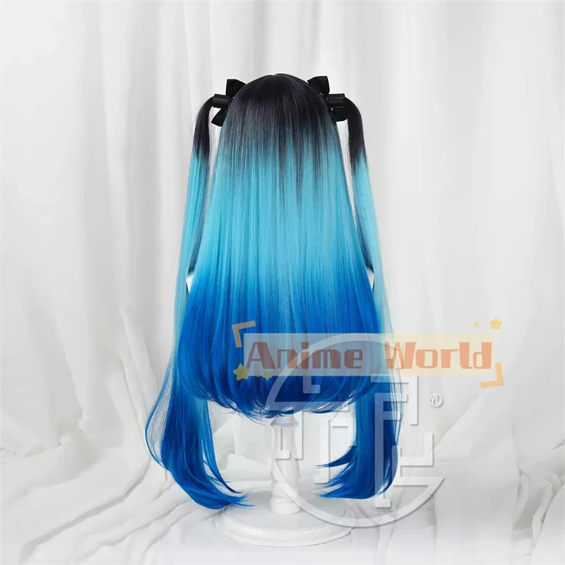 The Hundred Line Darumi Amemiya Cosplay Wig Long Blue Black Double Ponytail Hair Last Defense Academy Halloween Party for Women