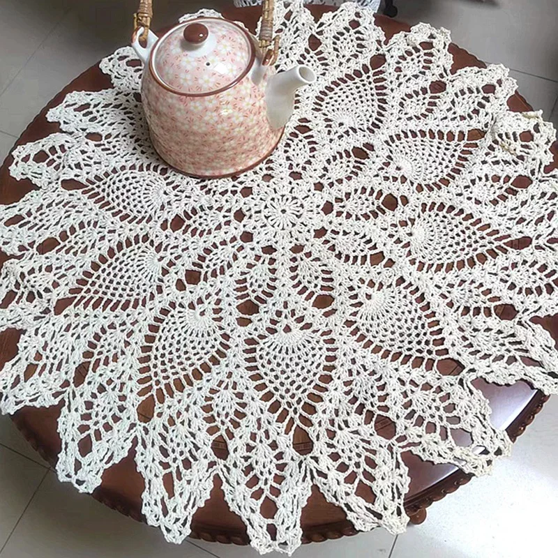 HOT Round handmade flowers crochet table cover cloth kitchen tea tablecloth Christmas wedding Table decoration and accessories