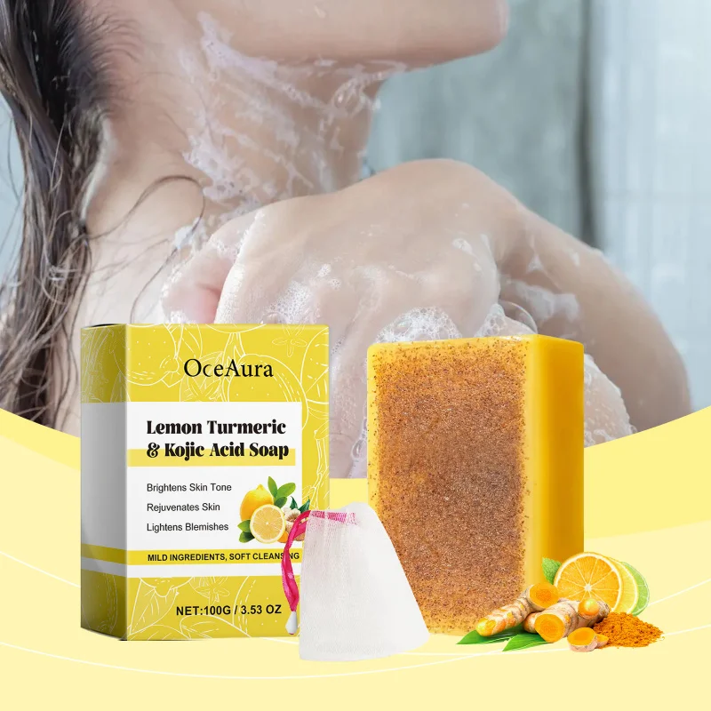 

Gentle Cleansing Lemon Turmeric Soap - Kojic Acid Brightening Bar, Moisturizing Evens Tone, Enhances Radiance & Smooth Skin