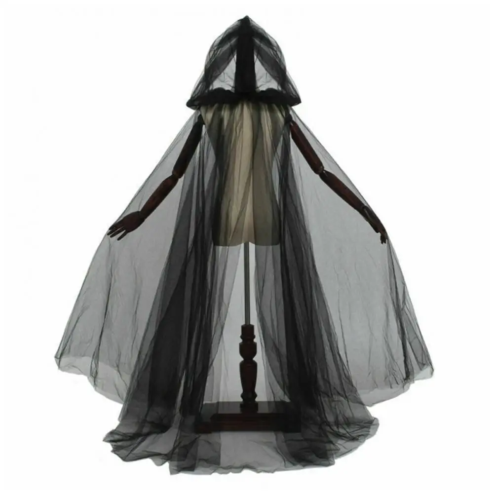 Scialle da sposa nero Mantello cosplay strega Mantello doppio mantello di Halloween Gioco Costume da festa Puntelli Vacanza Vestire
