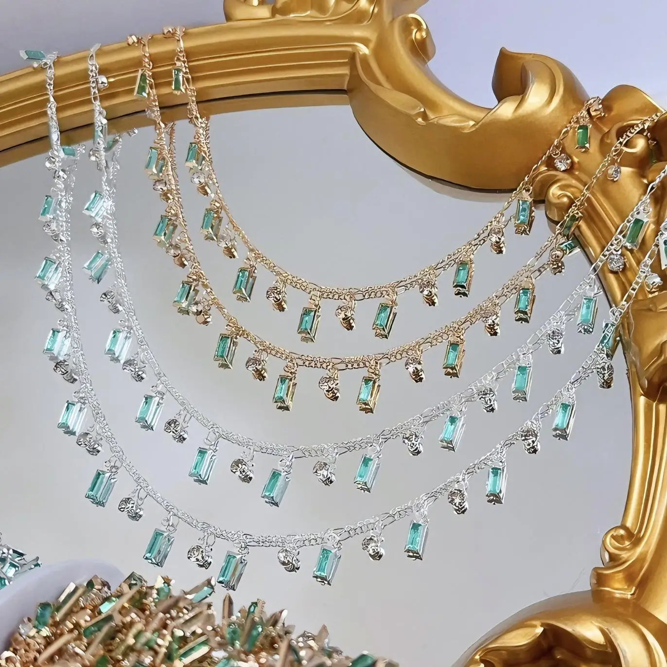 1 Meter Mint Green Rectangular Rhinestone Pendant Copper Chain for DIY Necklace Bracelet Sweater Chain Jewelry Making view 2