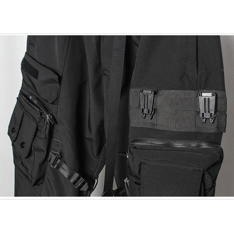 2024 Tactical Cargo Pants Men Fashion Multi Pocket Functional Trousers Elastic Waist Hip Hop Streetwear Pants Black