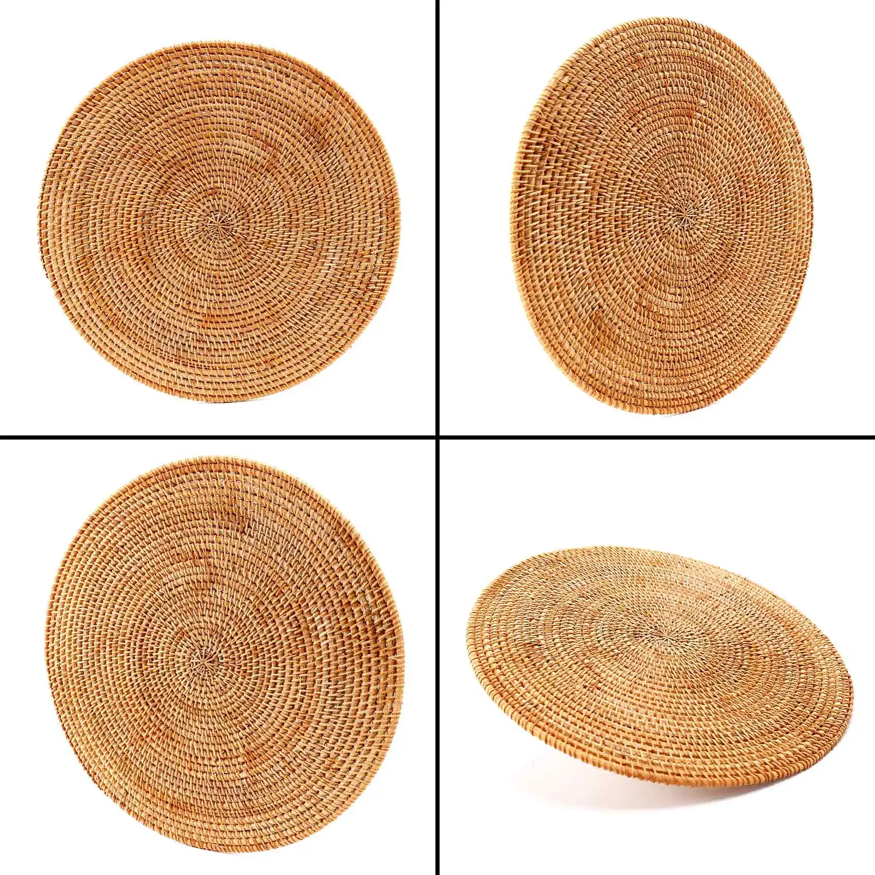 Rattan Woven Placemats,Round Table Mats,Non Slip Heat Resistant Place Mat,Wicker Placemat,Trivets For Hot Dishes Round Top-Rated