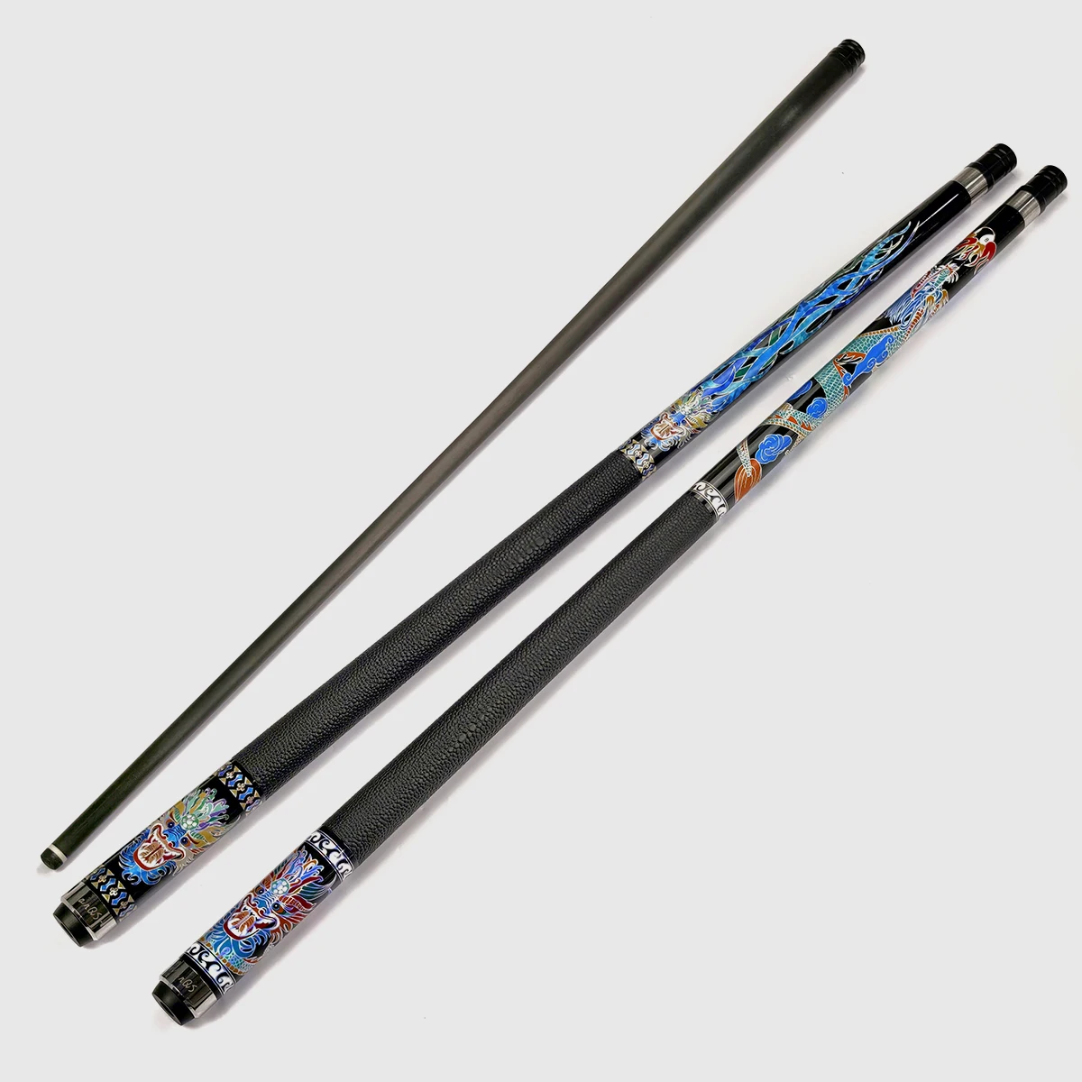 

High-end Handmade VanQS 1/2-pc Carbon Fiber 12.5mm Tip Classic Dragon Style Billiard Pool Cue with Joint Protector Leather Wrap