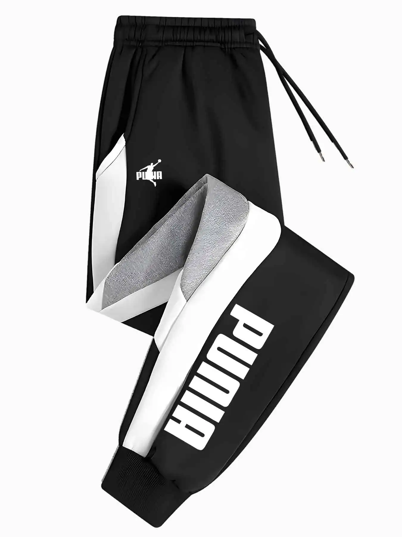 

Men'S Casual Color Block Joggers - Loose Fit, Elastic Waistband, Drawstring, Pockets, All-Season Comfort, Black & White Striped