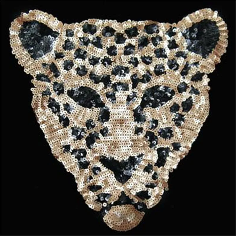 Lettere animali paillettes testa di leopardo può essere cucita su toppe per abbigliamento decorativo per zaino cappello e altro decorativo per cucire