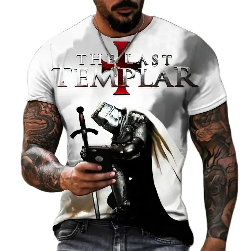

Men Short Sleeve Oversized Tshirt Vintage Top Summer Fashion Templar 3D Printed Men's T-Shirt Street Harajuku Cross TShirt
