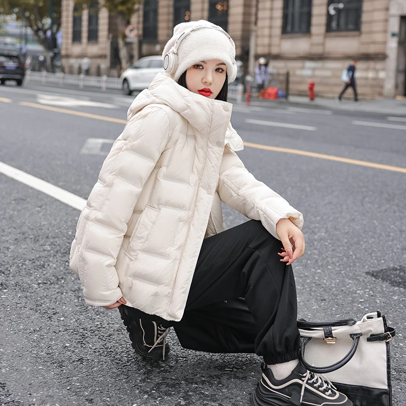 

Women's Monochromatic Puffer Coats, Casual Loose Jacket, Thick, Warm, Snow, Simple Outerwear, Korean, Winter, New