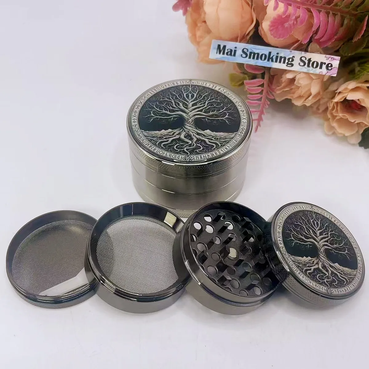 50/63mm Life Tree Herb Grinder 4-layer Manual Spice Pepper Mill Mortar  Grass Tobacco Grinder Smoking Cigarette Accessories