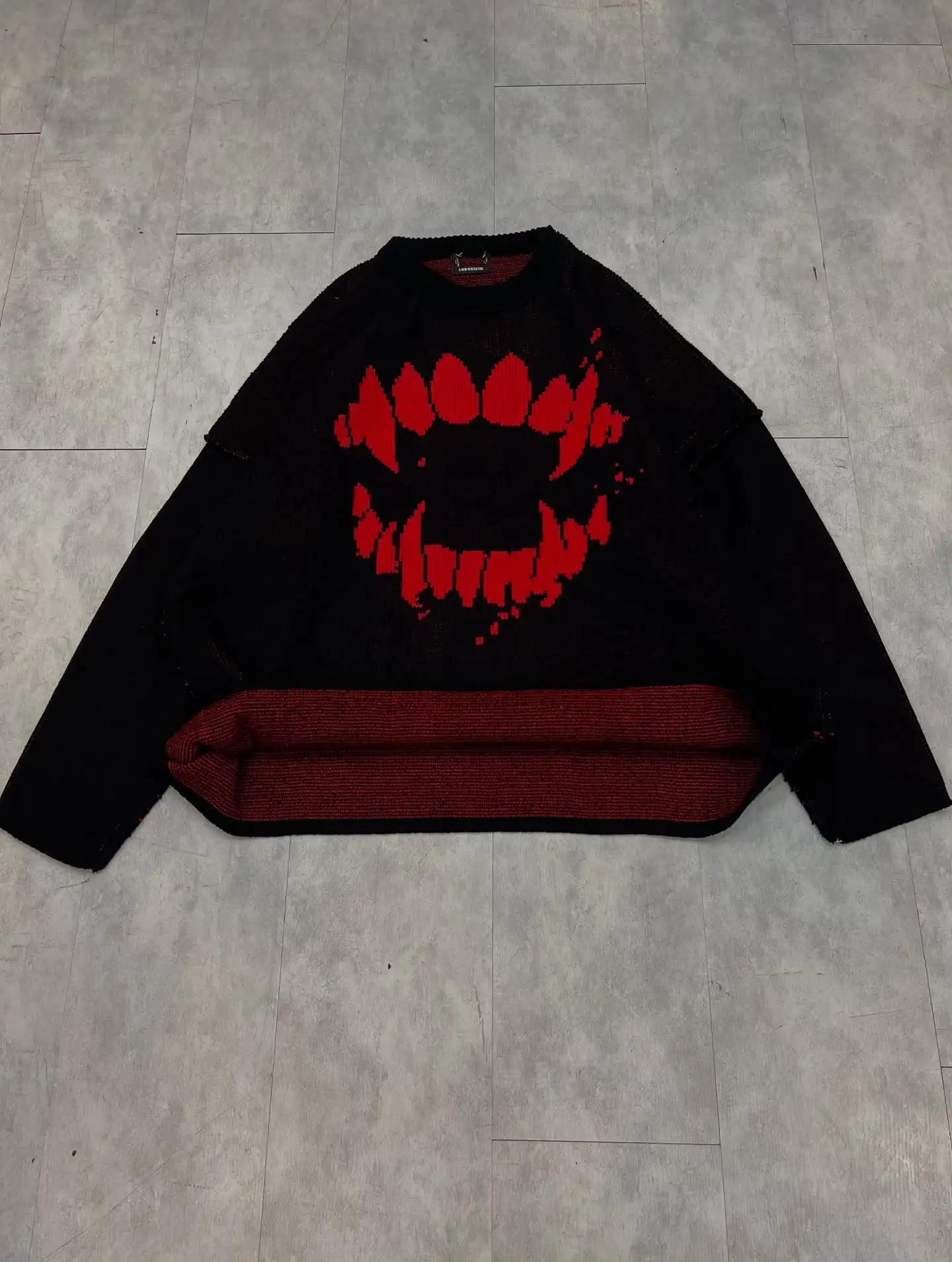 

Американский черный свитер с длинными рукавами, готический пуловер с вышивкой, готический ретро, повседневная уличная одежда, мужская трикотажная одежда в стиле Old Money