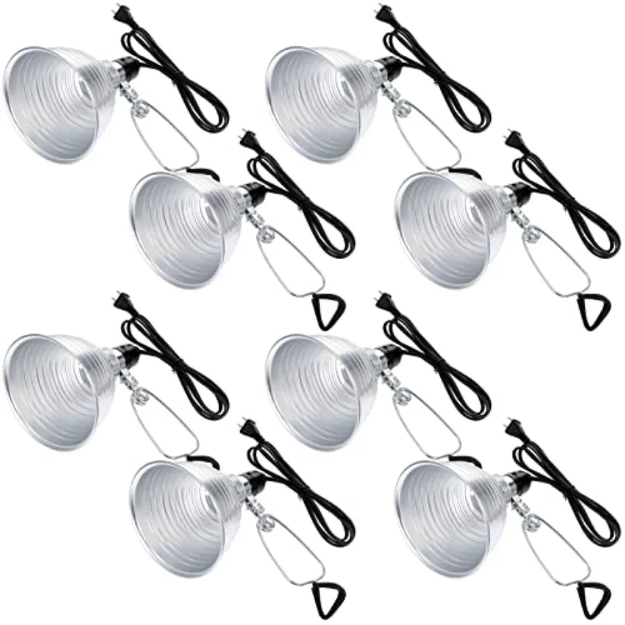 

8 Pack Clamp Lamp Light with Aluminum Reflector 6ft SPT-2 18awg Cord Adjustable Stand Fixture 150W E26 Socket No Bulb 5.5 Inch