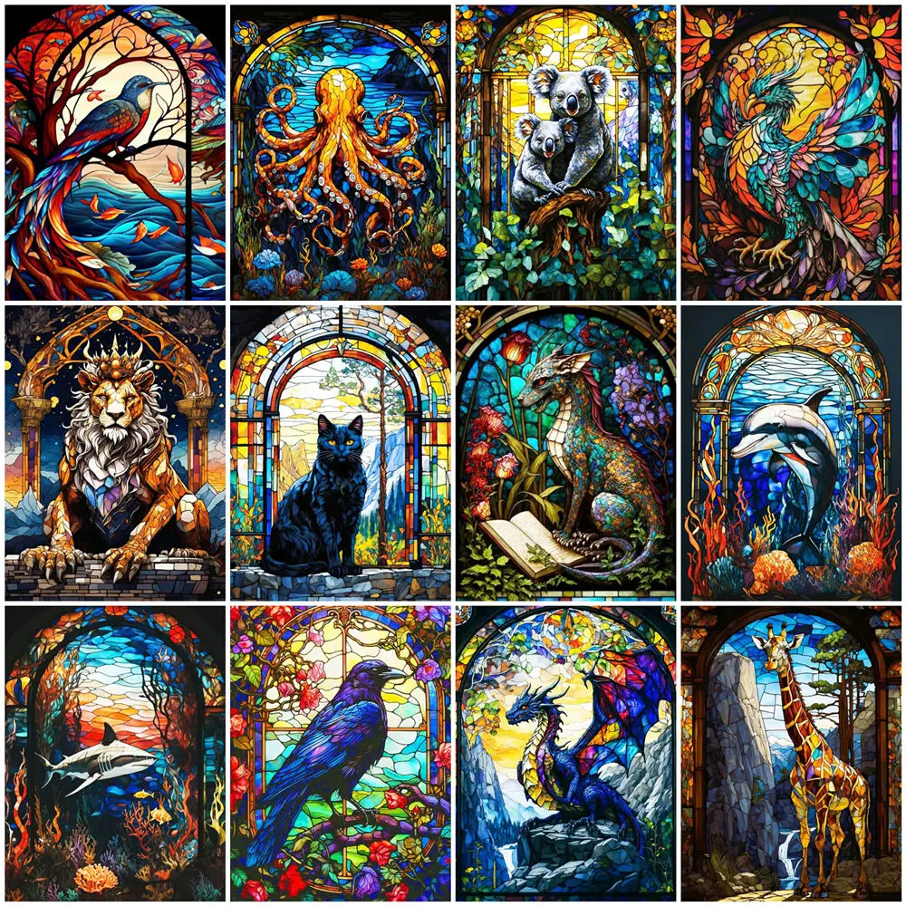 Neuheiten: Diamant-Mosaik-Set mit Katze und Löwe, Komplettes Malset, Tiermotiv, Buntglas-Kunst, Stickerei, Drachen, Halloween-Dekoration