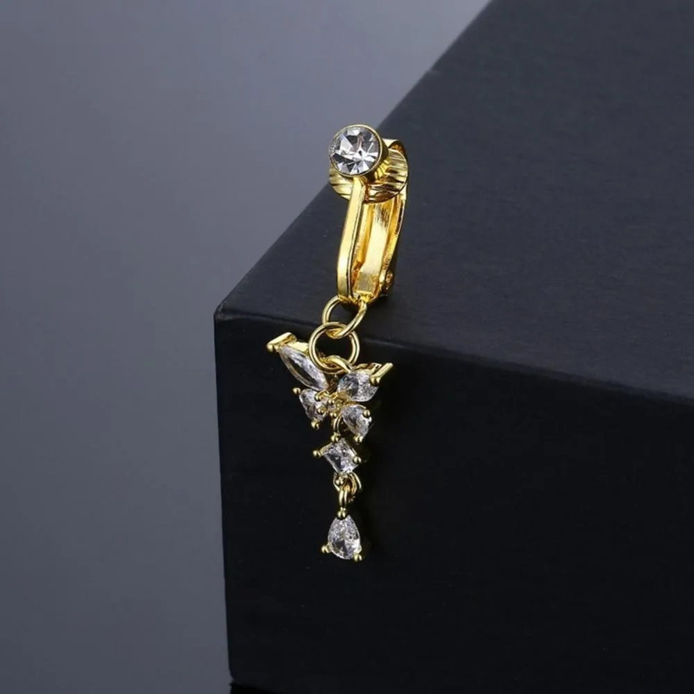 Butterfly Design Clip on Belly Button Zircon Non Piercing Fake Belly Ring Copper/alloy Material Belly Button Rings