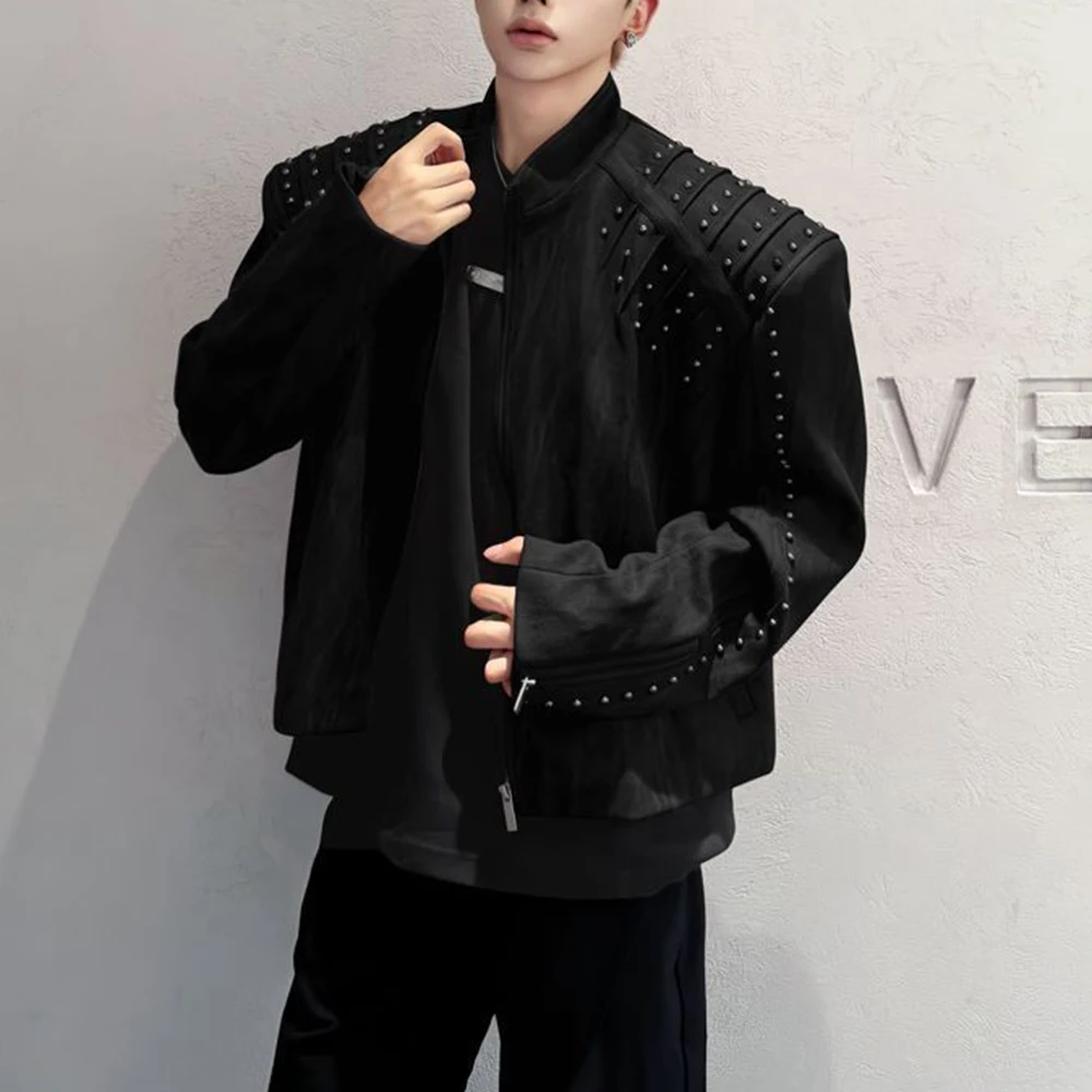 Mens Riveted Casual Jacket Autumn Streetwear Fashion Youth Niche Stage Punk City Boy Nightclub Slim Studded Outerwear 2026
