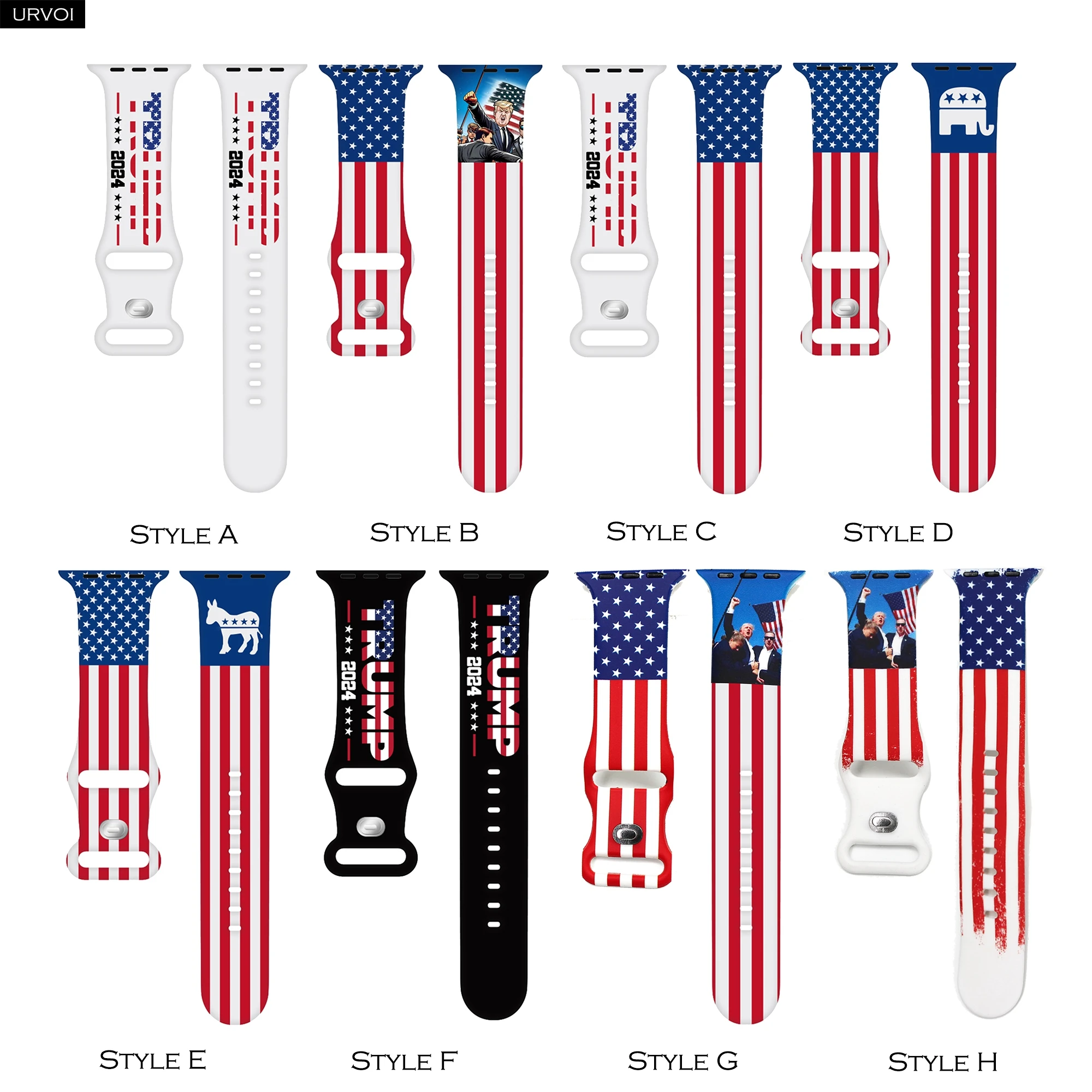 URVOI Band for Apple Watch Series 10 9 8 7 6 5 Printed silicone strap for iWatch Trump supporters wristband US flag pin buckle