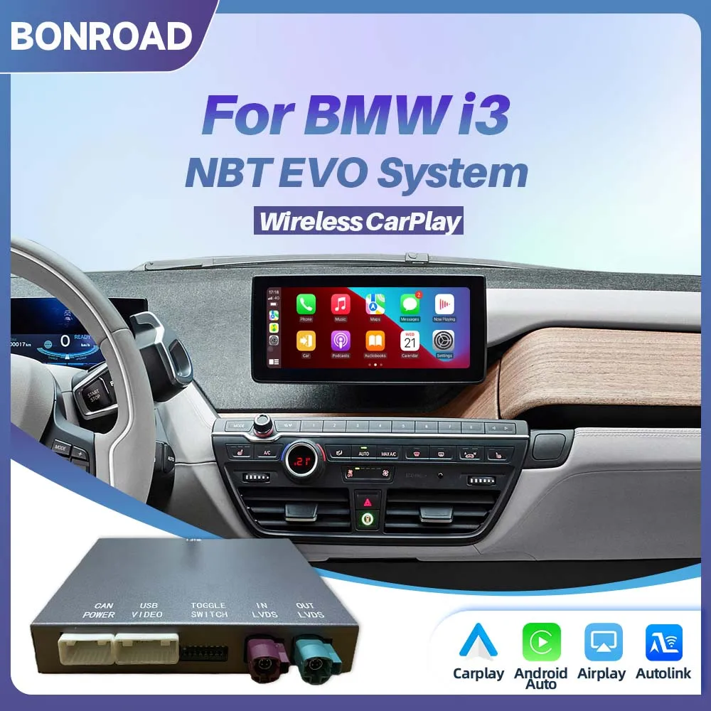Modulo BONROAD Wireless CarPlay Android Auto per BMW i3 NBT EVO System 2013-2020 con Mirror Link AirPlay Bluetooth Navigazione