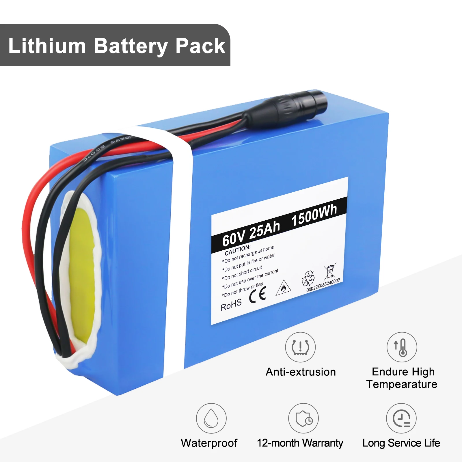 PVC-Gehäuse, wasserdichter E-Bike-Akku, wasserdichtes Lithium-Ionen-E-Bike-Batteriepaket 48V-72V 40Ah, integrierter BMS mit Überlade- und Kurzschlussschutz, Ersatz-Power-Akku für Hochleistungs-Elektrofahrräder und -Roller mit 2000W-3000W Motor – Detail 8