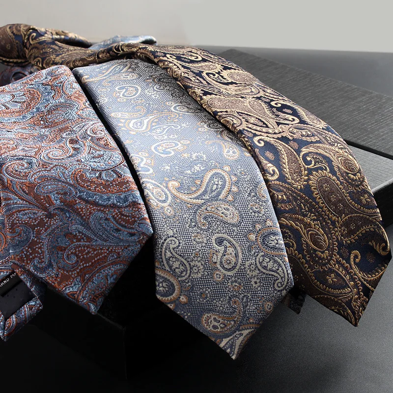 2PCS Neck Tie Set New Classic Paisley Neckties Blue Brown Polyester Pocket Square 7cm Casual Blue Brown Neck Ties Wedding Cravat