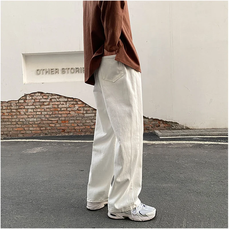 Popularity High Street Retro Hip Hop Fashion Juvenile Pure Color Baggy Men Denim Trousers Korean Style Casual Wide Leg Jeans