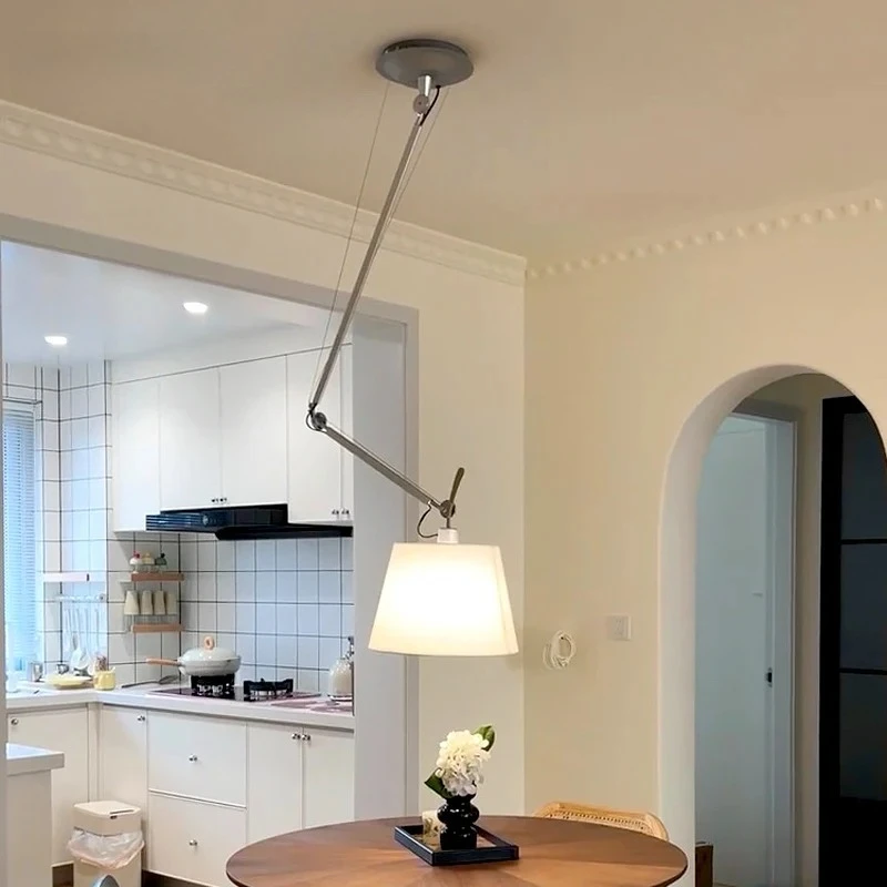 

Italian Adjustable Swing Arm Ceiling Lamp Fabric Lampshade Chandelier For Dining Room Bedroom Study Coffee Table LED Lighting