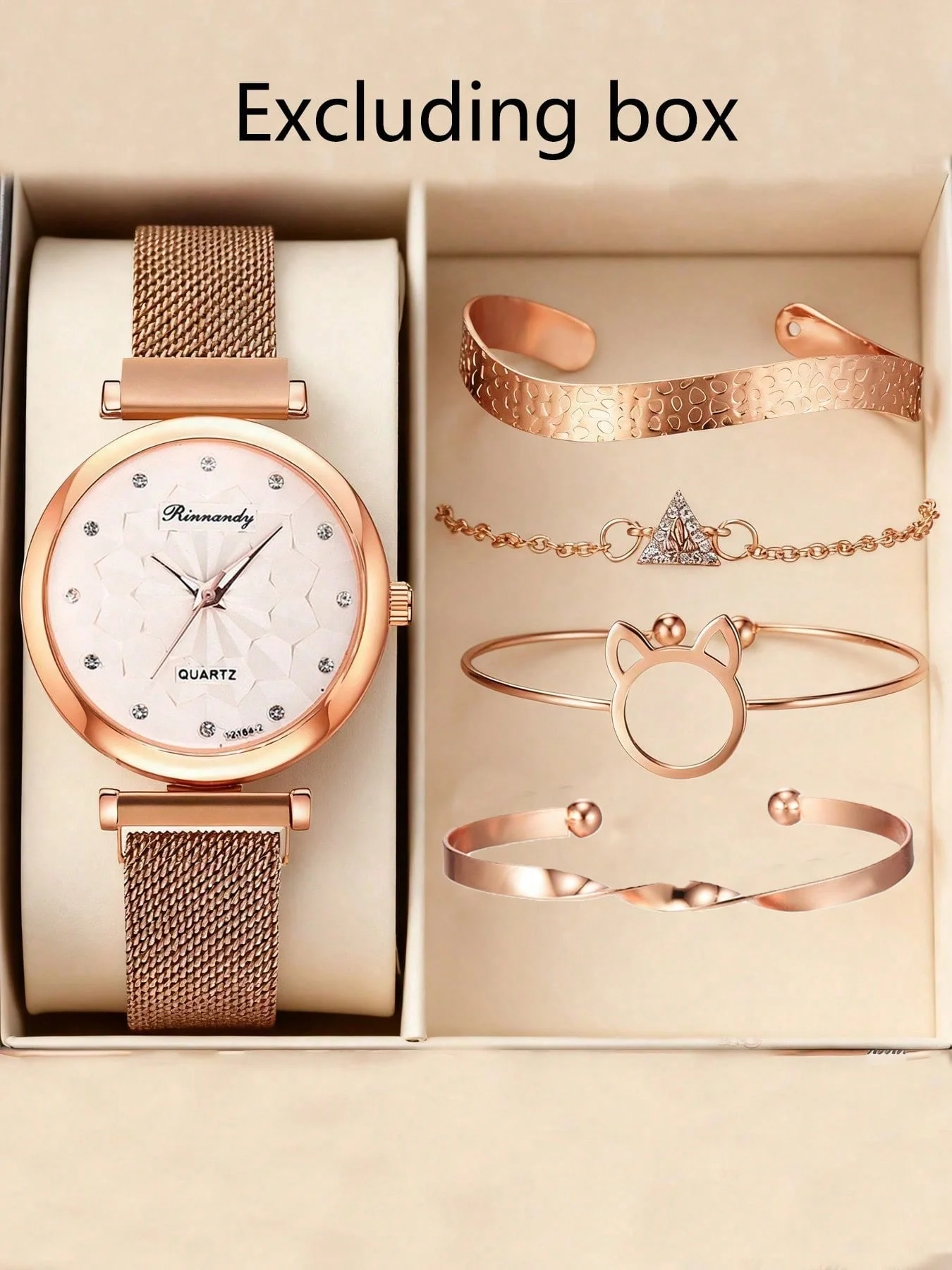 Watch bracelet set Cat's ears (Steamed cat-ear shaped bread) bracelet set magnet buckle mesh band watch set