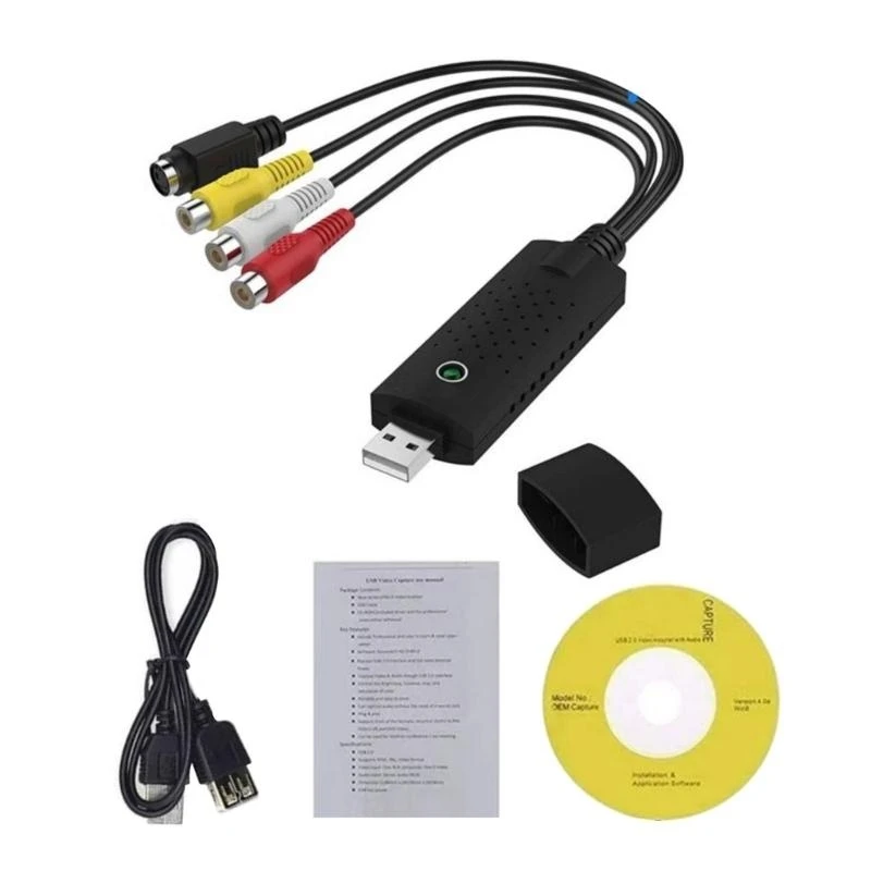 Placa captura vídeo USB 2.0 VHS VCR para conversor digital com suporte para 7/8/10
