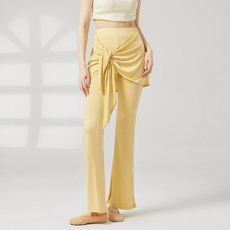 Miękkie spodnie do tańca modalnego i jogi damskie z wysokim stanem, sznurowane, elastyczne, lekko rozszerzane, do ćwiczeń tańca nowoczesnego, spodnie S-XL