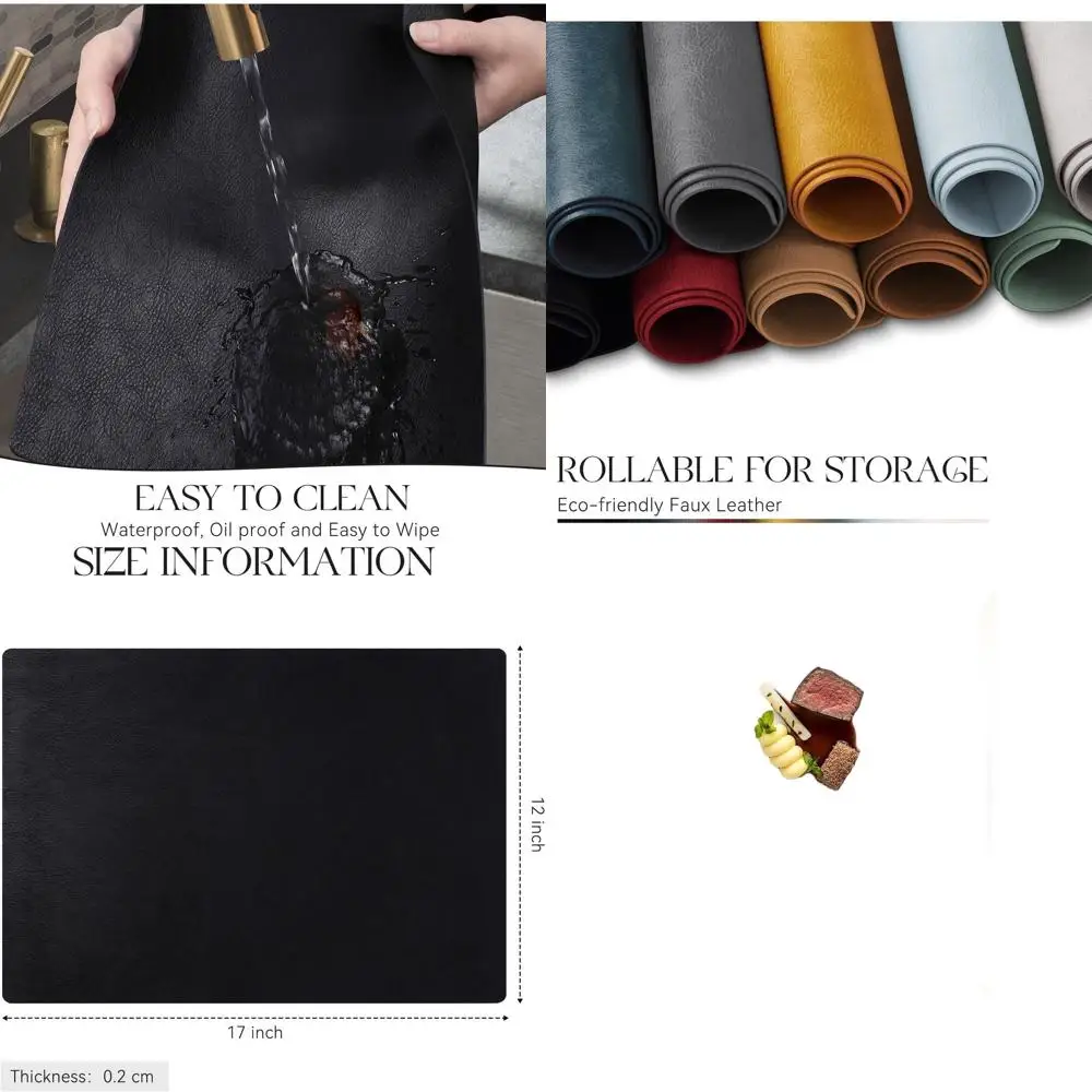 

Set of 12, 12x17 Inch Waterproof Faux Leather Placemats - Oil-Resistant, Heat-Resistant, Reversible PU Mats for Kitchen, Dining,