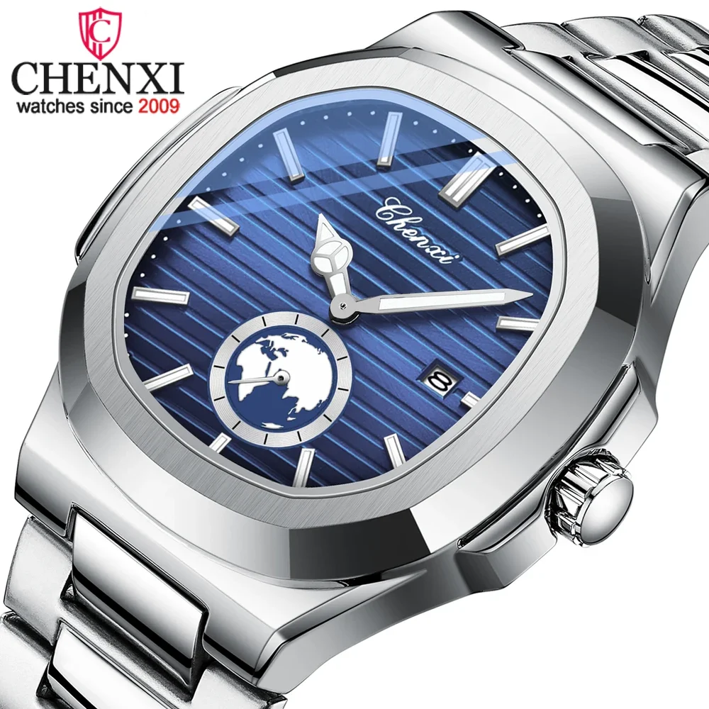 CHENXI Business Men Original Stainless Steel Quartz Watch Waterproof Man Luminous Date Display Stylish Durable Male Wristwatch