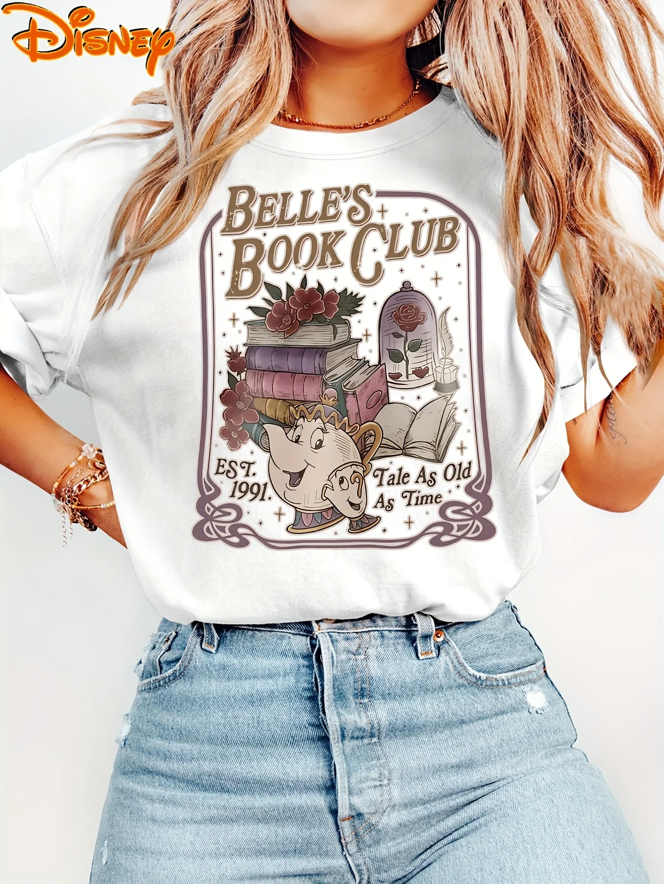 

2025 Disney Pattern Printed Women's Casual Comfortable Unique Smiling Face Black Round Neck Short Sleeve T-shirt