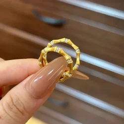 High quality wire drawing crafts New in diamond bamboo circle rings for women simple Light luxury ring Couple fine jewelry
