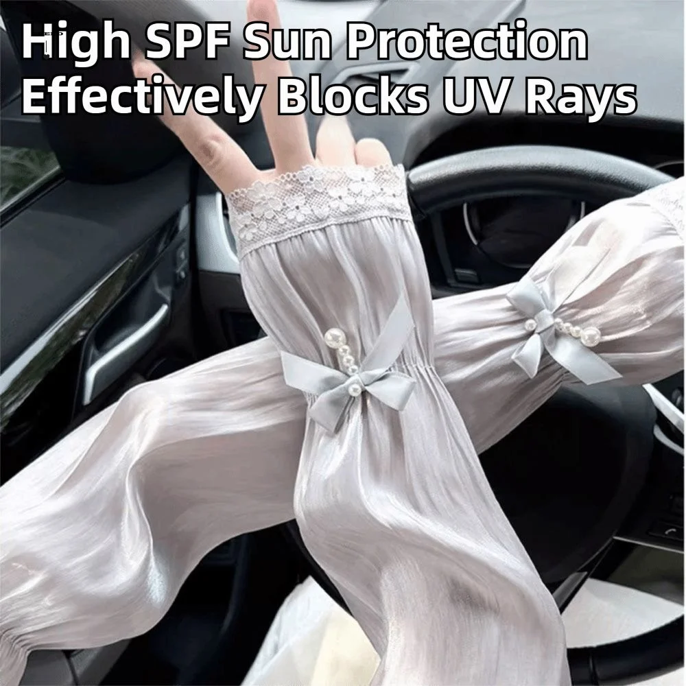 

Breathable Sun Protection Sleeves Elegant Solid Color UV Protection Sleeves Elastic Long Sleeves Lace Arm Cover Daily Wear