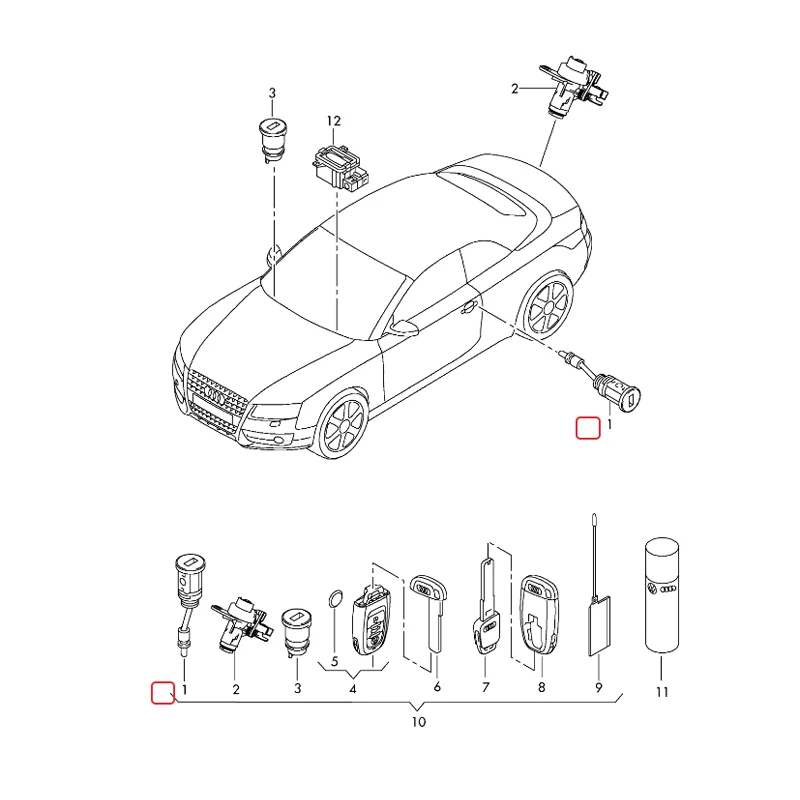 Driver Front Door Lock Cylinder With 2 Keys For 2002+ Audi A4, A6 & S4 – OEM-Style Replacement, 107-837-063-BH