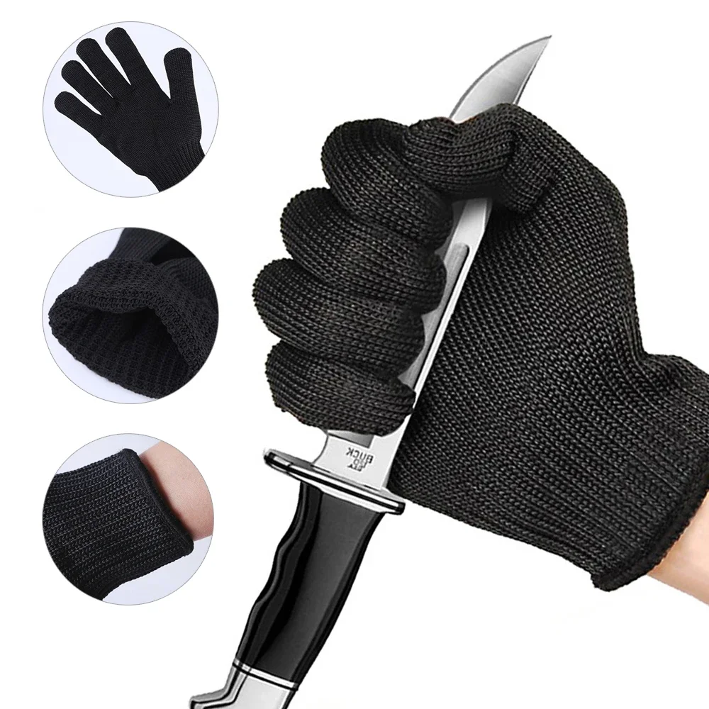 Protective Cut-proof Gloves HPPE Level 5 Steel Multipurpose Scratch Cut Resistant Gloves Grade 5 Black Work Safety Gloves