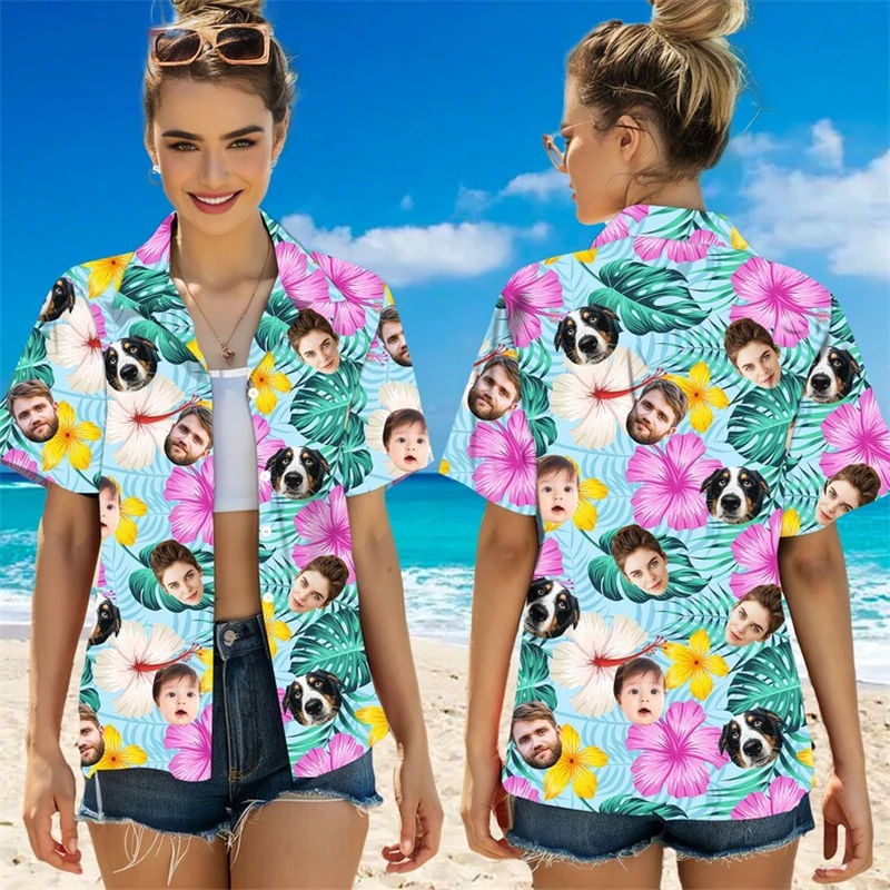 

Custom Face New Hawaiian Shirt For Men Women Funny Personalized Family Pets Graphic Beach Vacation Short Sleeve Aloha Shirts